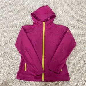 purple girls columbia full zip wind breaker jacket with zipper pockets and hood